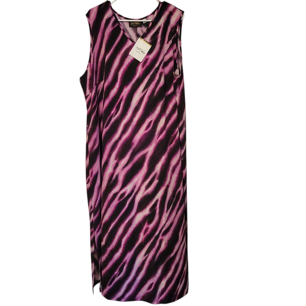 NWT Bob Mackie Wearable Art Pink/ Black Animal Print Sleeveless Dress, Size 2X - Picture 7 of 9